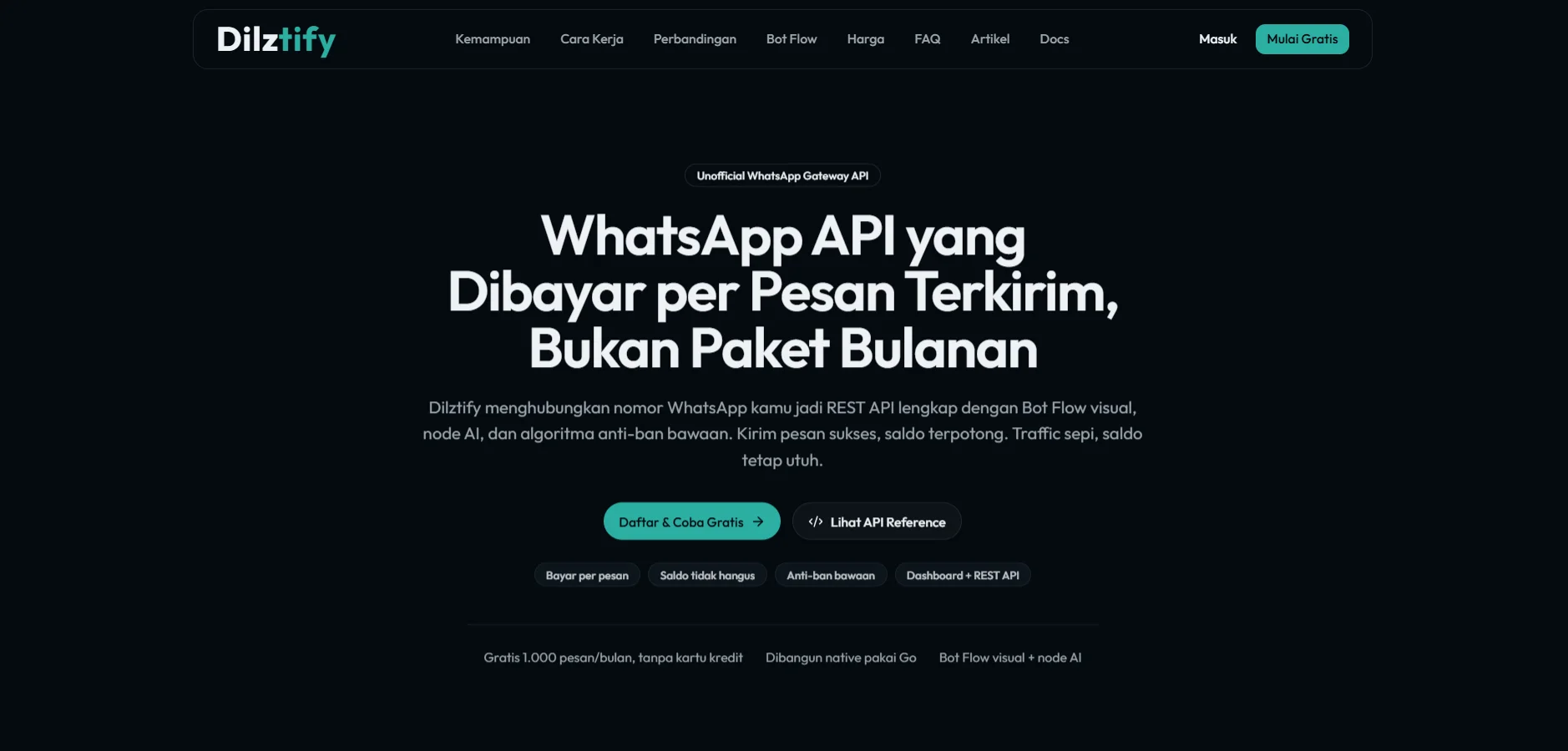 Dilztify - WhatsApp Gateway API website screenshot